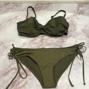 H&M olive bikini. Bra top is 36D. Bottom IS SZ 12